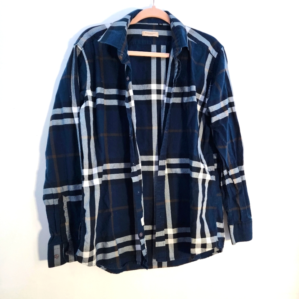 Burberry Brit Dark Blue Plaid Shirt Button Down 2XL